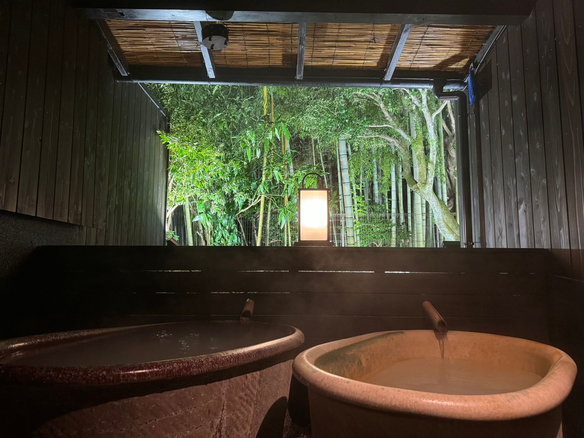 Onsen privatif avec vue sur une forêt de bambous